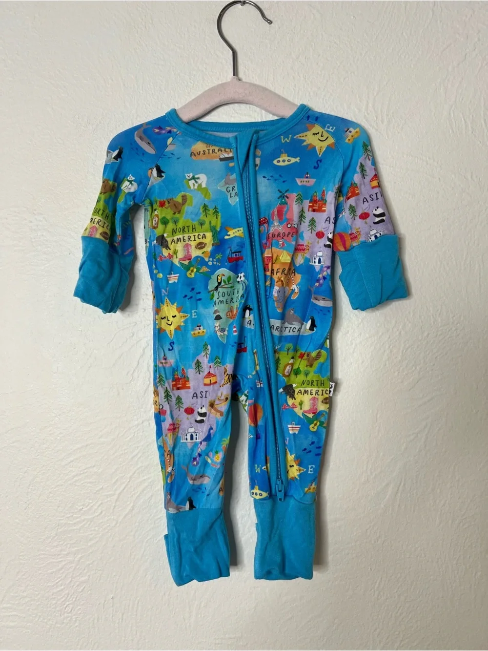 Little Sleepies Blue World Map Kids One-Piece Zippy Preemie